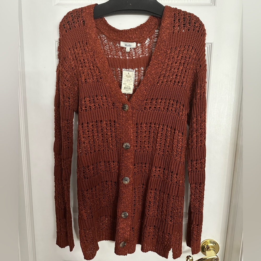 Mudd Button Up Cardigan in Rust color